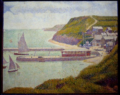 Port en Bessin, ennen satamaa, maree haute Georges Seuratin (1859-1891) maalaus 1888 su. 0,67x0,82 m. Pariisi, Musee d