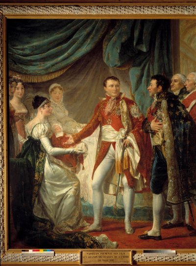 Keisari Napoleon I esittelee poikansa Rooman kuninkaan Imperiumin arvohenkilöille 20.3.1811 Georges Rouget