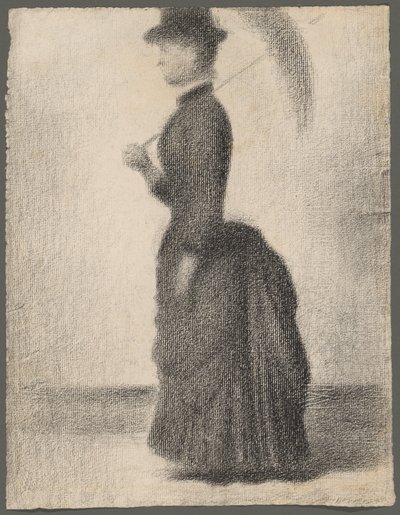 Nainen kävelee aurinkovarjon kanssa (tutkimus La Grande Jattea varten) tekijältä Georges Seurat