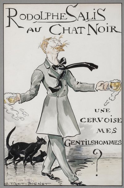Rodolphe Salis mustan kissan kanssa, n. 1890. tekijältä Georges Tiret Bognet