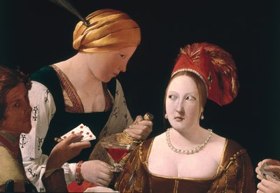 The Cheat with the Ace of Diamonds, yksityiskohta, joka kuvaa kahta naista, n. 1635-40 (90053:n yksityiskohta) tekijältä Georges de La Tour