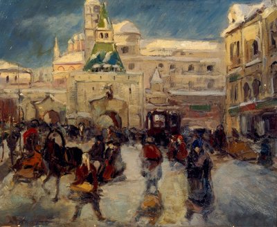 Ilyinskaja-aukio ja Ilyinskin portti Moskovassa tekijältä Georgi Alexandrowitsch Lapschin