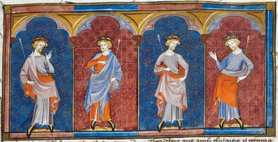Clodomire, Childebert, Theodoric ja Clothaire, lähteestä Chroniques de France ou de St Denis, 1300-luku (22093692824). tekijältä Georgia Levan Ramishvili from Tbilisi