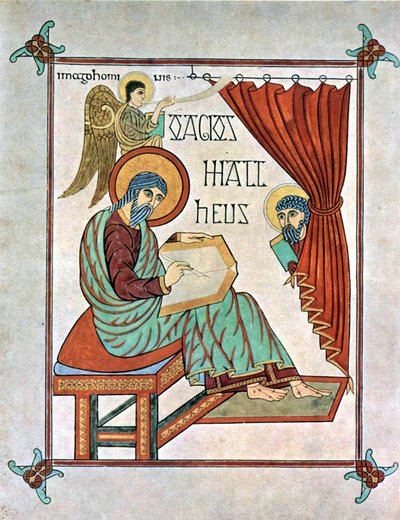 Matteus evankelista, Lindisfarnen evankeliumit, noin 700 jKr (22554486979). tekijältä Georgia Levan Ramishvili from Tbilisi