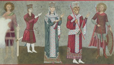 Kopio freskosta, joka kuvaa kuningatar Thamaria (1184-1213) ja hänen isänsä kuningas Grigori III:ta (1156-1184) tekijältä Georgian School