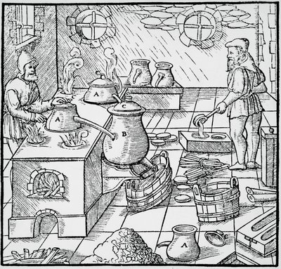 Kaiverrus De re metallicasta (Metallien luonnosta), Georg Pawer tai Georgius Agricola (1494-1555), julkaistu Baselissa tekijältä Georgius Agricola
