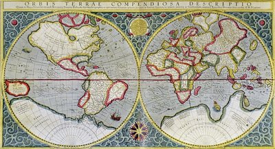 Mercatorin maailmankartta (1587) - H. Kraemerin "Universumi ja ihmiskunta" tekijältä Gerard (after) Mercator