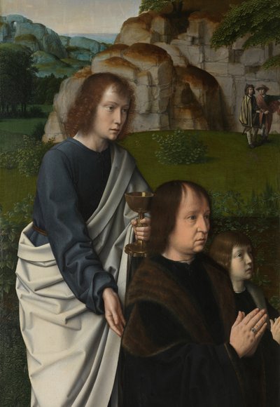 Yksityiskohta vasemman paneelin Kristuksen kasteesta, n. 1502-08 (öljy paneelissa) tekijältä Gerard David