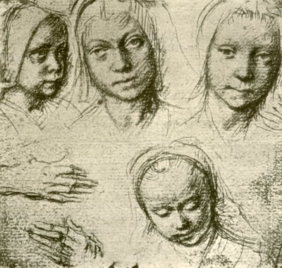 Nuoren tytön neljä päätä ja kaksi kättä, c1500-1505, 1908. tekijältä Gerard David