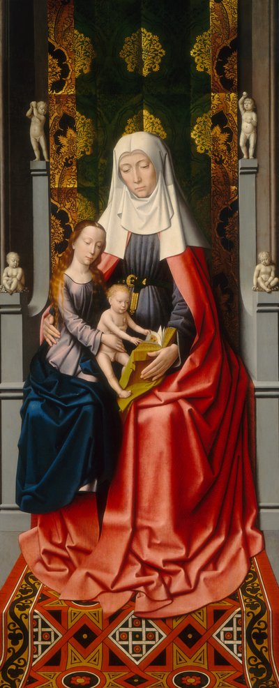 Pyhän Annan alttaritaulu: Pyhä Anna Neitsyen ja Lapsen kanssa [keskipaneeli], n. 15001520. tekijältä Gerard David