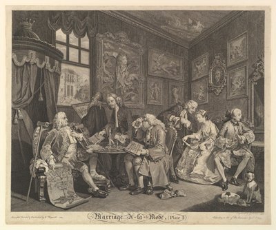 Avioliitto A-la-Mode, levy I, 1. huhtikuuta 1745. tekijältä Gerard Jean Baptiste Scotin