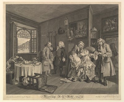 Avioliitto A-la-Mode, levy VI, 1. huhtikuuta 1745. tekijältä Gerard Jean Baptiste Scotin