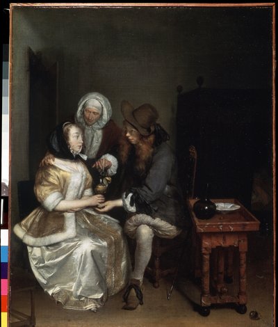 Lasillinen limonadia (A lasillinen limonadia). Gerard Ter Borch nuoremman (1617-1681) maalaus. Öljy kankaalle, 67 x 54 cm, noin 1660. Hollantilaista, barokkitaidetta. Eremitaaši, Pietari. tekijältä Gerard Terborch