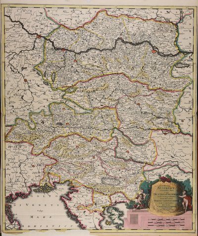 Circuli Austriaci orientalior pars in qua Austria propria et ab ea dependentes tum ducatus Stiriae, Carintiae, Carniolae tum comitatus hisce inclusi Cillensis et Goritiae singuli subdivisi. tekijältä Gerard Valck
