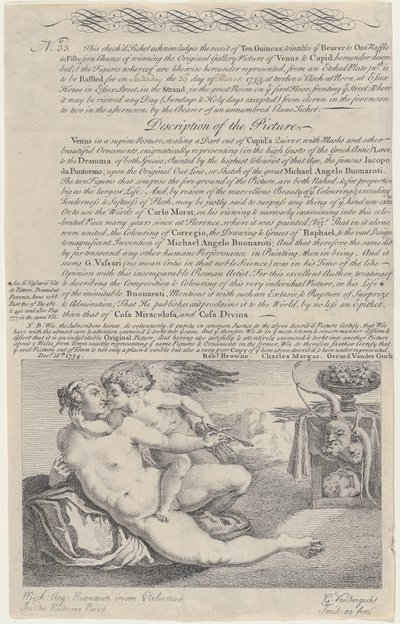 Arpalippu Venuksen ja Amorin maalaamiseen Michelangelon jälkeen, 1734. tekijältä Gerard Vandergucht