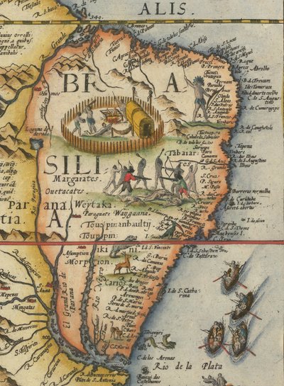 Etelä-Amerikan kartta, 1593 (rajattu) tekijältä Gerard de Jode