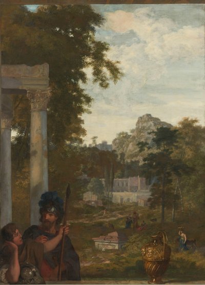 Italian maisema kahden roomalaisen sotilaan kanssa Huoneen sisustus Jacob de Flinesin talossa Amsterdamissa (sarjan nimi) tekijältä Gerard de Lairesse
