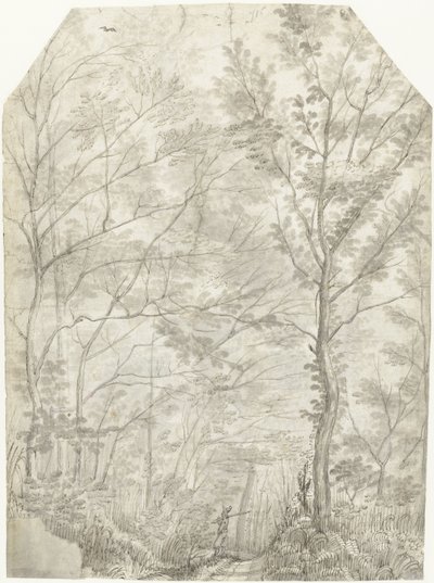 Villa Madaman metsä Rooman ulkopuolella, metsästäjän kanssa tekijältä Gerard ter Borch (I)