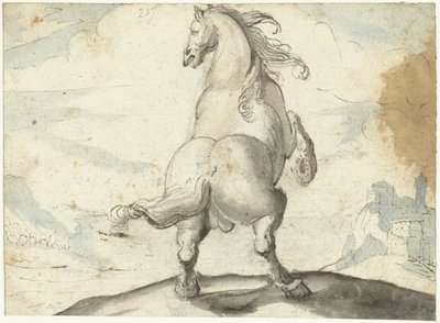 Kasvattava hevosta italialaisen satamanäkymän edessä tekijältä Gerard ter Borch (I)