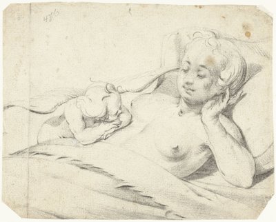 Venus sängyssä katsomassa Cupidia tekijältä Gerard ter Borch (I)