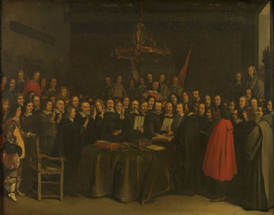 Espanjan ja Hollannin tasavallan välisen Münsterin rauhan ratifiointi Münsterin kaupungintalossa 15. toukokuuta 1648 tekijältä Gerard ter Borch (II) (copy after)