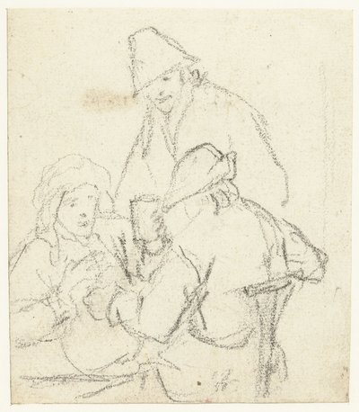Kolme juovaa maanviljelijää pöydän ympärillä tekijältä Gerard ter Borch (II) (possibly)