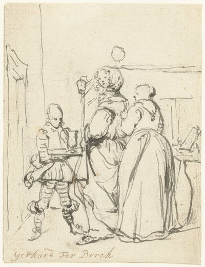 Nainen työskentelee wc:ssä tekijältä Gerard ter Borch (II)