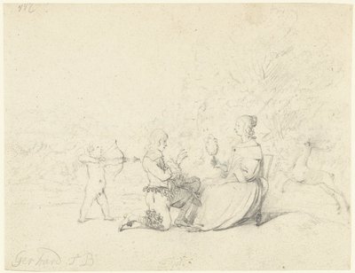 Herrasmies polvistumassa naisen edessä tekijältä Gerard ter Borch (II)