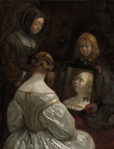 Nainen peilissä, n. 1652 tekijältä Gerard ter Borch