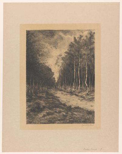 Metsäpolku kahdella ratsastajalla Berkenlaan (otsikko esineessä) tekijältä Gerarda Wilhelmina ten Hoet (signed by artist)