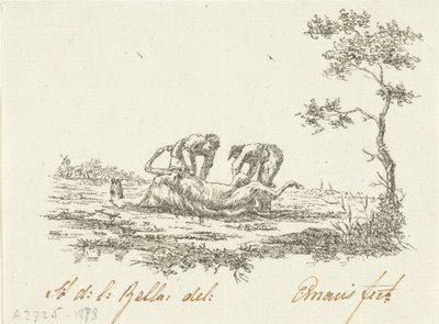 Kaksi hevosen nylkejää nylkijät tekijältä Gerardus Emaus de Micault (signed by artist)