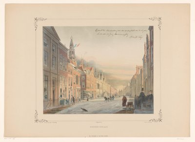 Näkymä Breestraatille Leidenissä Breedestraat (otsikko esineessä) tekijältä Gerardus Johannes Bos