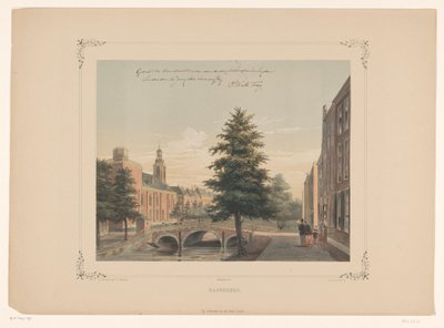 Näkymä Rapenburgille Leidenissä Rapenburg (otsikko esineessä) tekijältä Gerardus Johannes Bos