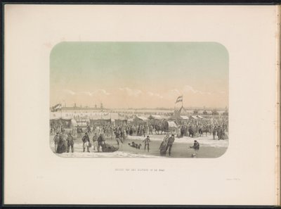 Jääviihdettä Maasilla Rotterdamissa linnoituksesta katsottuna, 1855 Näkymä Maasin linnakkeesta (nimi esineessä) Jääviihdettä Maasilla Rotterdamissa helmikuussa 1855 kuvatekstein (sarjan nimi esineellä) tekijältä Gerardus Johannes Bos