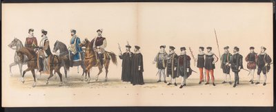 Leidenin opiskelijoiden naamiaiset, 1870 (levy 6) Leidenin opiskelijakunnan jäsenten pukukulkue 7. kesäkuuta 1870 Leidsche Hoogeschool -koulun 295-vuotisjuhlan kunniaksi, ja se kuvaa vierailua Leideniin tekijältä Gerardus Johannes Bos