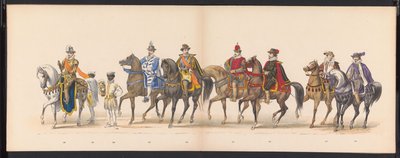 Leidenin opiskelijoiden naamiaiset, 1875 (levy 10) Leidenin ylioppilaskunnan jäsenten pitämä naamiainen 15. kesäkuuta 1875 Leidsche Hoogeschoolin 300-vuotisjuhlan kunniaksi, joka kuvaa Leidsche Hoogeschoolia, joka on kuvattu tekijältä Gerardus Johannes Bos