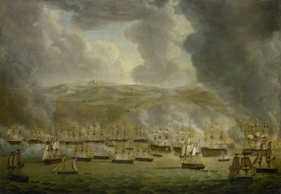 Yhdistyneen anglo-hollantilaisen laivueen hyökkäys Algeria vastaan, 1816 tekijältä Gerardus Laurentius Keultjes
