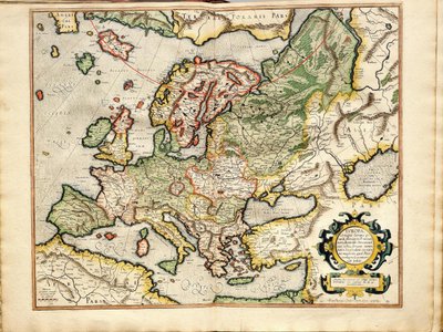 Atlas eli kosmografiset meditaatiot maailmasta ja muokattu Fugura Euroopasta: Liivinmaa, Venäjä tekijältä Gerardus Mercator