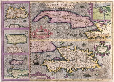 Kuuba, Jamaika, Haiti, Puerto Rico (Karibia) (kaiverrus tekijältä Gerardus Mercator