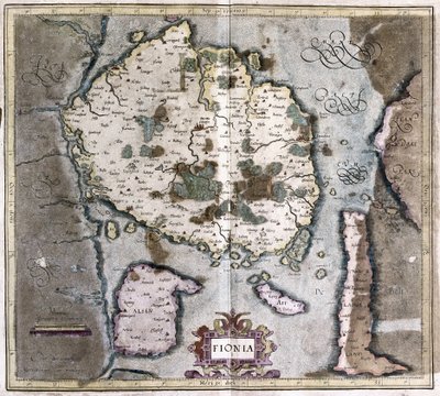 Tanska (Langelandin saari Odensen kanssa) (kaiverrus tekijältä Gerardus Mercator