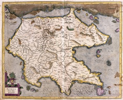 Kreikka ja Peloponnesos (kaiverrus tekijältä Gerardus Mercator