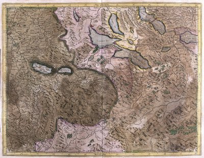 Järvet Sveitsissä (kaiverrus tekijältä Gerardus Mercator