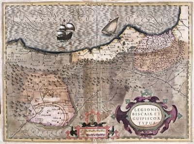 Oviedo, Burgos, Bilbao, Bayonne (Asturias), Espanja (kaiverrus tekijältä Gerardus Mercator