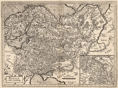 Venäjä cum Confinijs. Venäjän kartta, 1587. tekijältä Gerardus Mercator