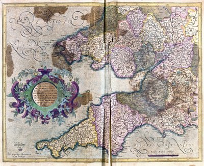Lounais-Englanti (kaiverrus tekijältä Gerardus Mercator