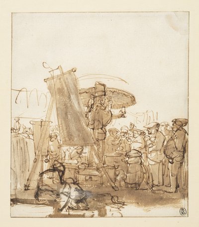 Quack puhuu yleisölle, noin 1637. tekijältä Gerbrandt van den Eeckhout
