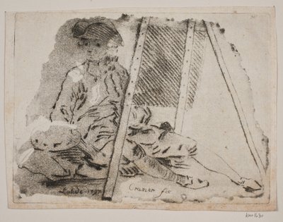 Taidemaalari (Juel) maalaustelineessään tekijältä Gerhard Ludvig Lahde