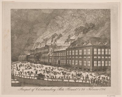 Esite Christiansborgin linnan tulipalosta 26. helmikuuta 1794 tekijältä Gerhard Ludvig Lahde