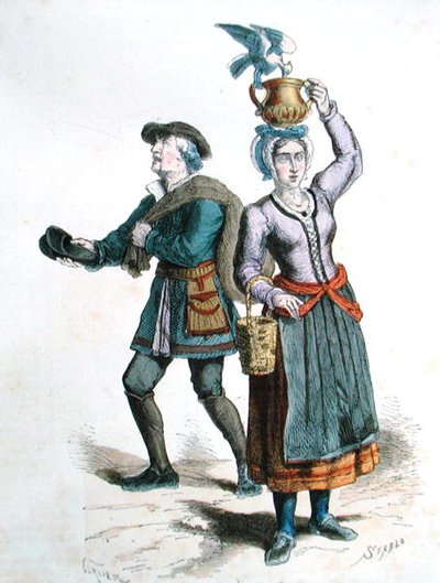 Maidon myyjä ja kenkämyyjä (värikaiverrus) tekijältä Gerlier (after)