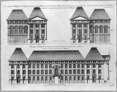 Hopital des Enfants Trouvesin korkeus, kaiverrus Pierre Patte (1723-1814) 1748 tekijältä Germain Boffrand